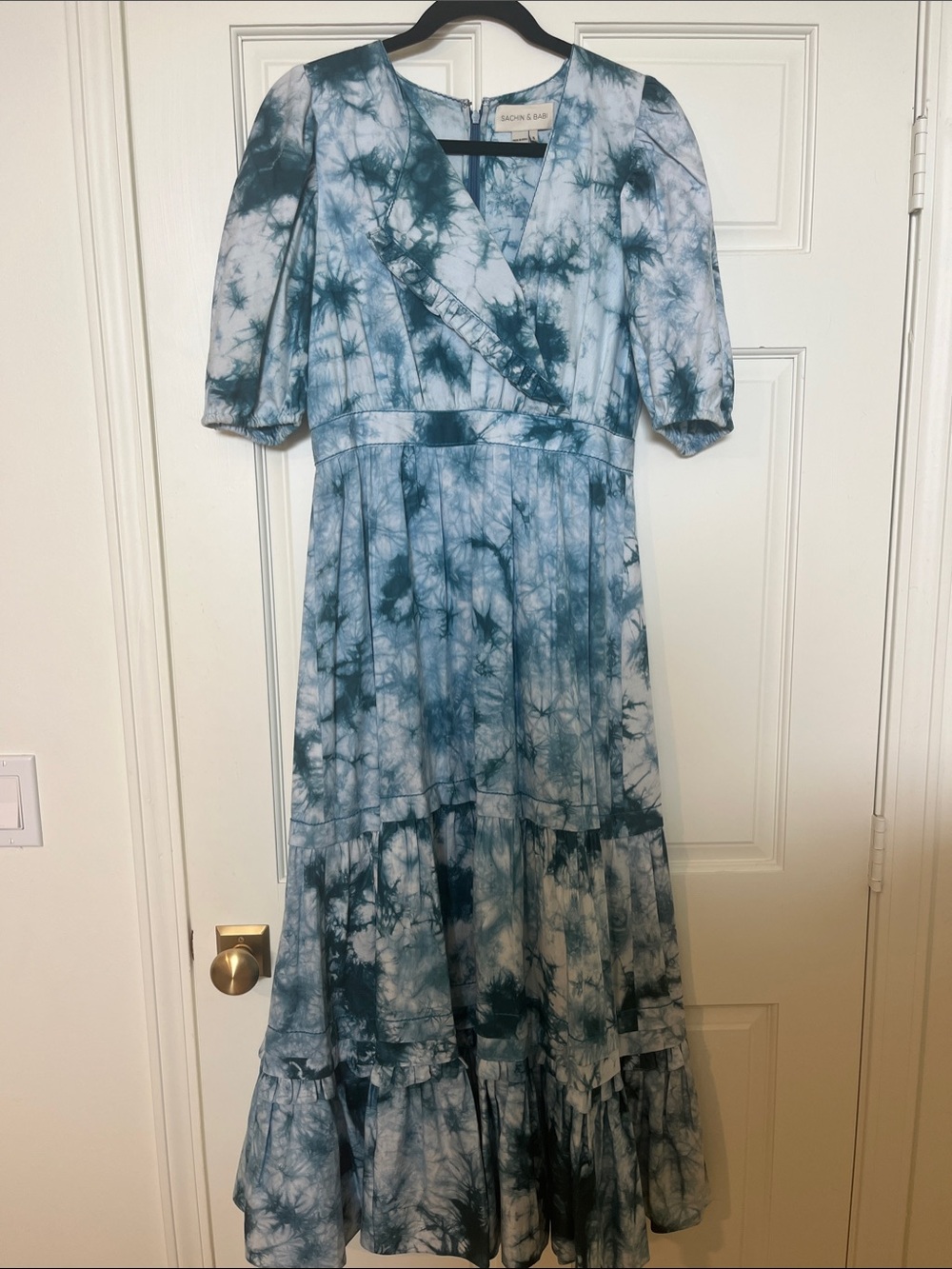 Sachin + Babi Teal and White Tie-Dye Maxi Dress